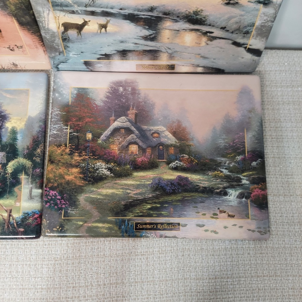 Thomas Kinkade Seasons of Reflection Bradford Exchange Ceramic Plate Set of 4 - Picture 4 of 12